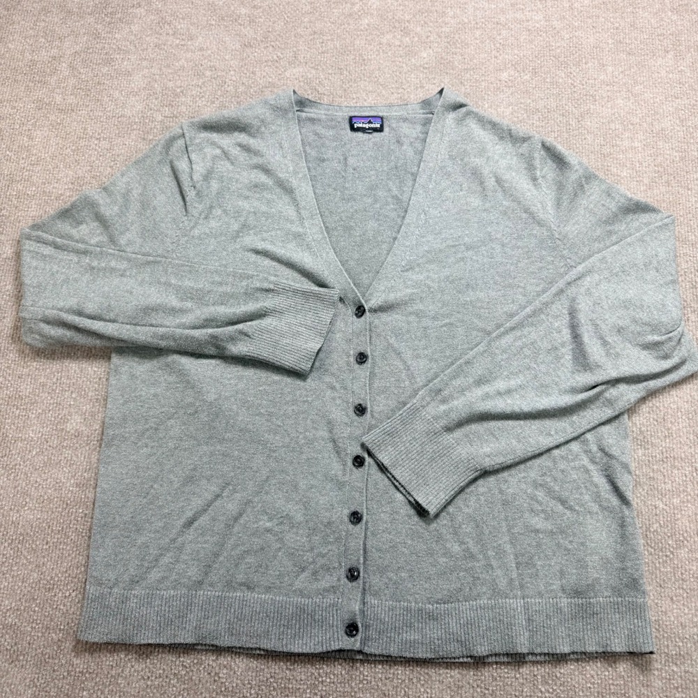 Patagonia Womens Gray Organic Cotton Blend V-Neck Cardigan Sweater Size Large
